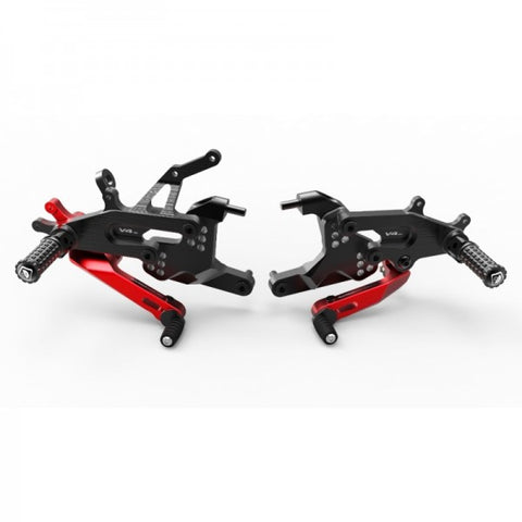 Ducabike Type 1 Adjustable Rearsets For Panigale V4 with Folding Foot pegs, Color: Red/Black/Gold/Silver - Apex Racing Development